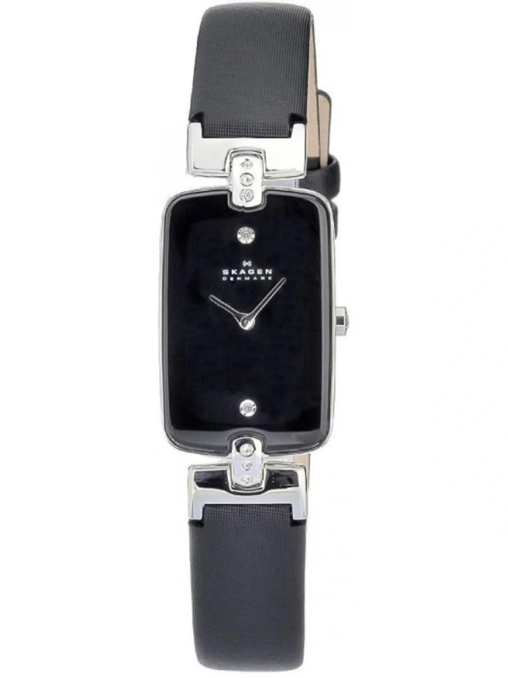 Skagen H01SSLB Steel Ladies Watch. Black leather band.
